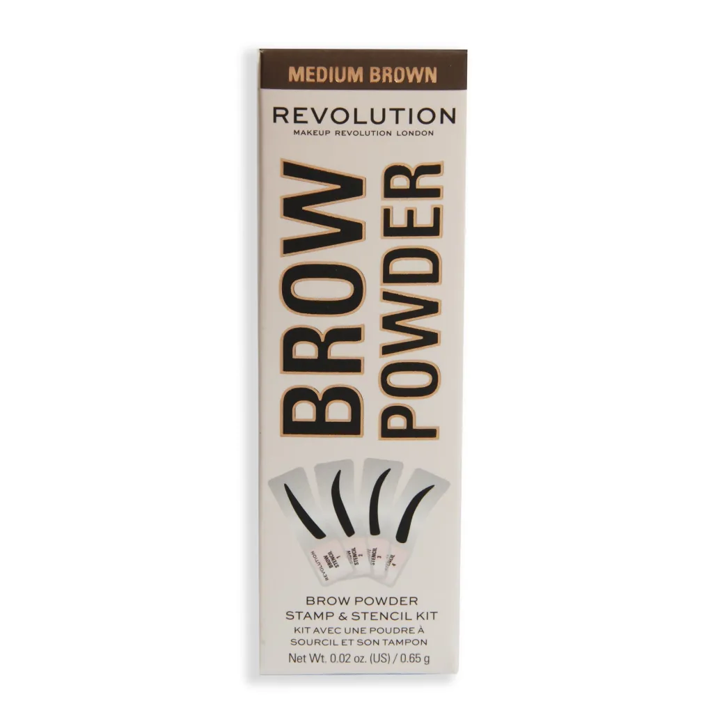 Makeup Revolution Brow Powder Stamp & Stencil Kit Medium Brown
